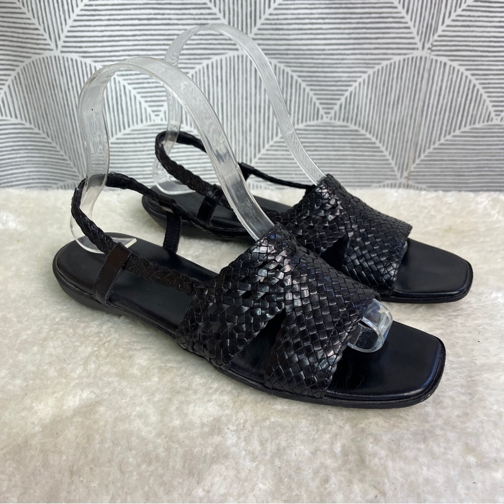 Sesto Meucci Black Woven Leather Slingback Sandals